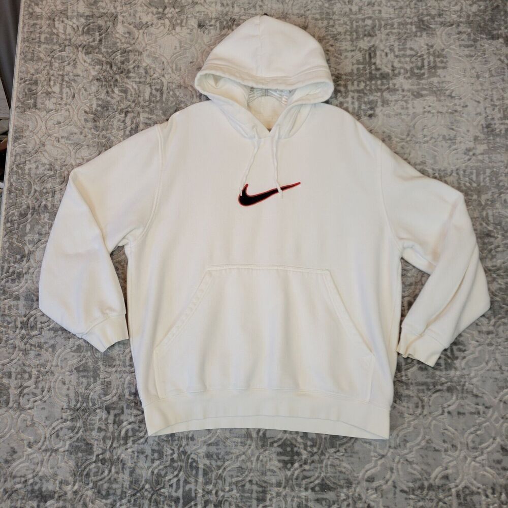Vintage Nike Hoodie Men's Medium White Center Swoosh Sweatshirt Embroidered 1972